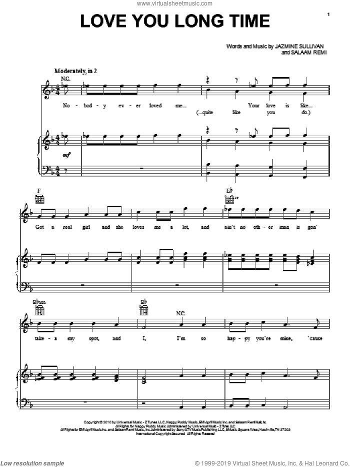 Love You Long Time sheet music for voice, piano or guitar by Pentatonix, Jazmine Sullivan and Salaam Remi, intermediate skill level