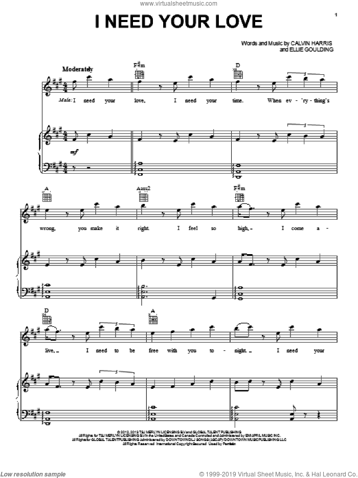 I Need Your Love sheet music for voice, piano or guitar by Pentatonix, Calvin Harris and Ellie Goulding, intermediate skill level
