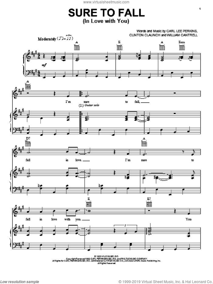 Sure To Fall (In Love With You) sheet music for voice, piano or guitar by The Beatles, Carl Perkins, Quinton Claunch and William Cantrell, intermediate skill level
