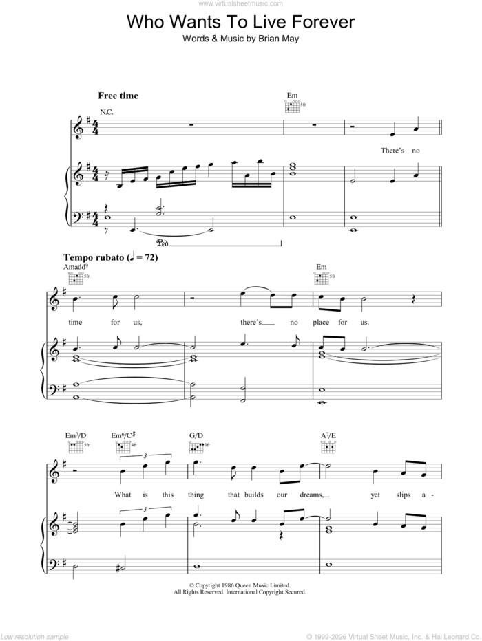Who Wants To Live Forever? sheet music for voice, piano or guitar by Queen and Brian May, intermediate skill level