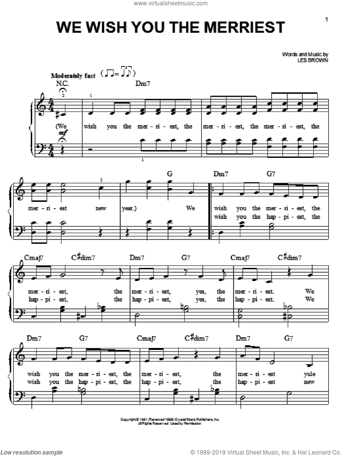 We Wish You The Merriest, (easy) sheet music for piano solo by Frank Sinatra and Les Brown, easy skill level
