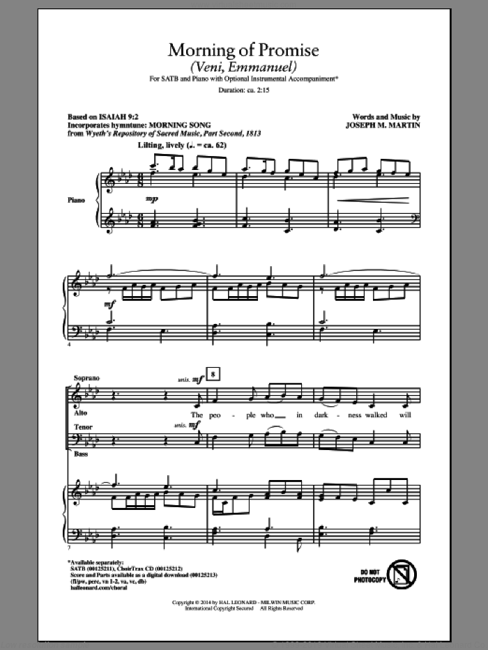 Morning Of Promise (Veni, Emmanuel) sheet music for choir (SATB: soprano, alto, tenor, bass) by Joseph M. Martin, intermediate skill level