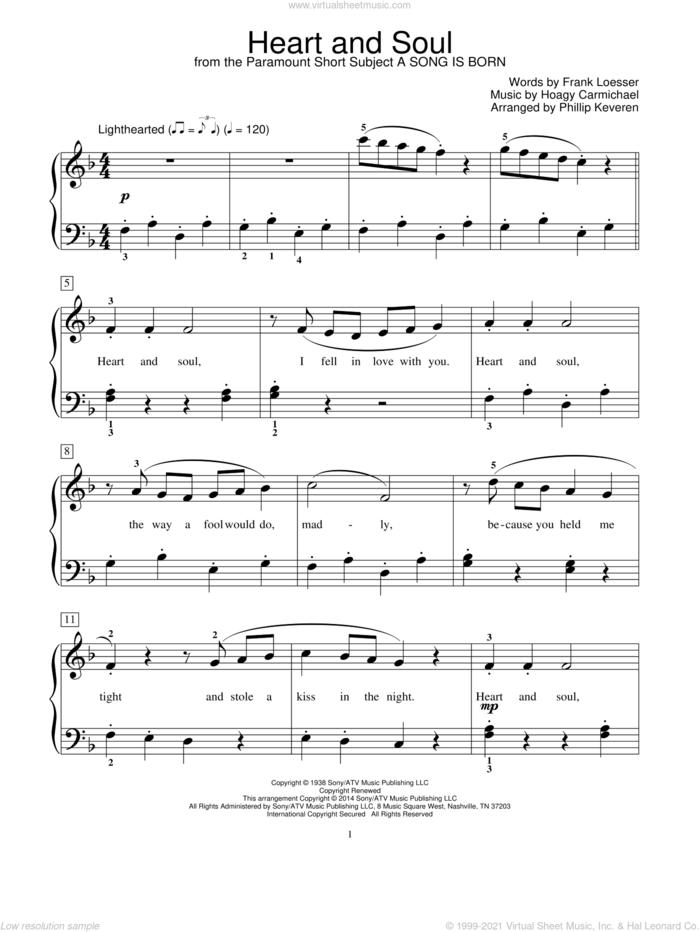 Heart And Soul (arr. Phillip Keveren) sheet music for piano solo (elementary) by Frank Loesser, Phillip Keveren, Mona Rejino, Robert Vandall, Bill Boyd and Hoagy Carmichael, beginner piano (elementary)