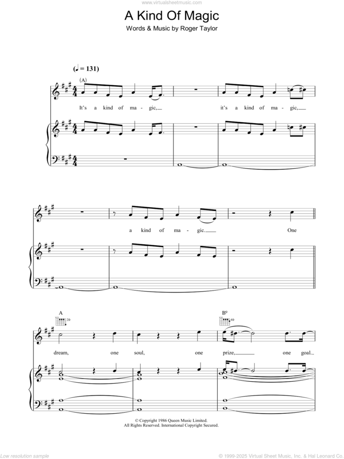 A Kind Of Magic sheet music for voice, piano or guitar by Queen and Roger Taylor, intermediate skill level