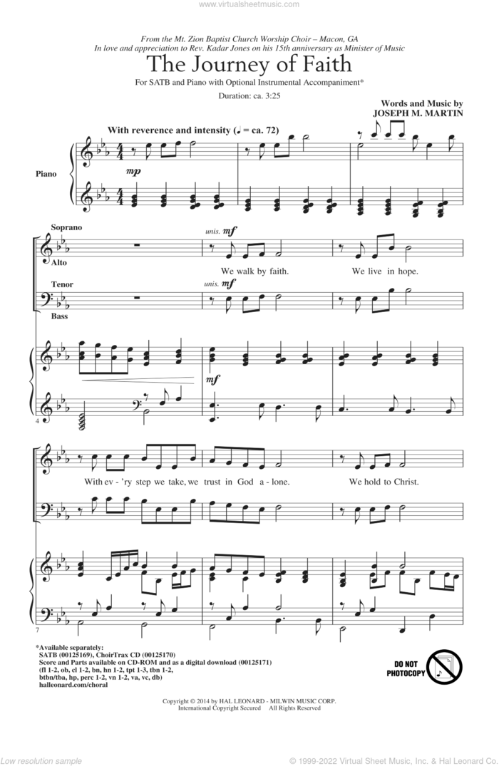 The Journey Of Faith sheet music for choir (SATB: soprano, alto, tenor, bass) by Joseph M. Martin, intermediate skill level