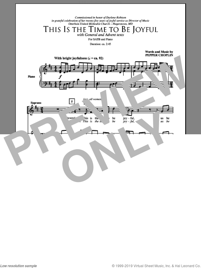 This Is The Time To Be Joyful sheet music for choir (SATB: soprano, alto, tenor, bass) by Pepper Choplin, intermediate skill level