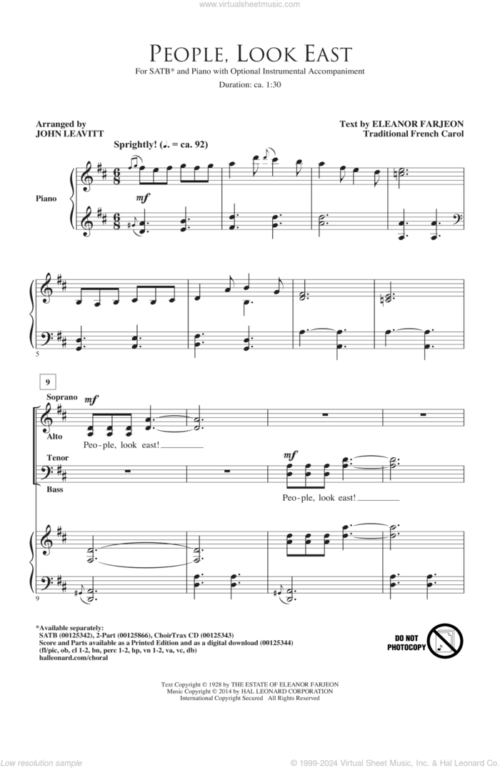 People, Look East (arr. John Leavitt) sheet music for choir (SATB: soprano, alto, tenor, bass) by John Leavitt, Miscellaneous and Eleanor Farjeon, intermediate skill level