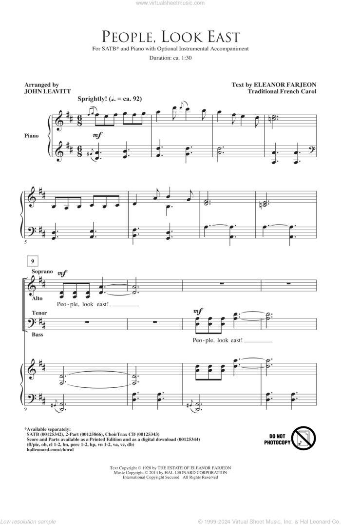 People, Look East (arr. John Leavitt) sheet music for choir (SATB: soprano, alto, tenor, bass) by John Leavitt, Miscellaneous and Eleanor Farjeon, intermediate skill level