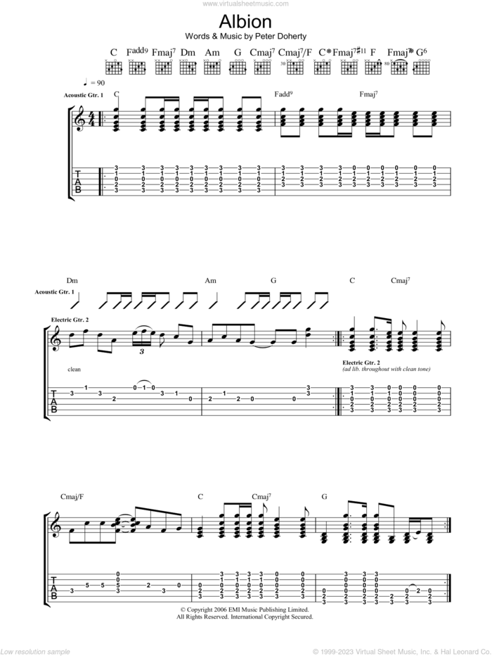 Albion sheet music for guitar (tablature) by Babyshambles and Pete Doherty, intermediate skill level