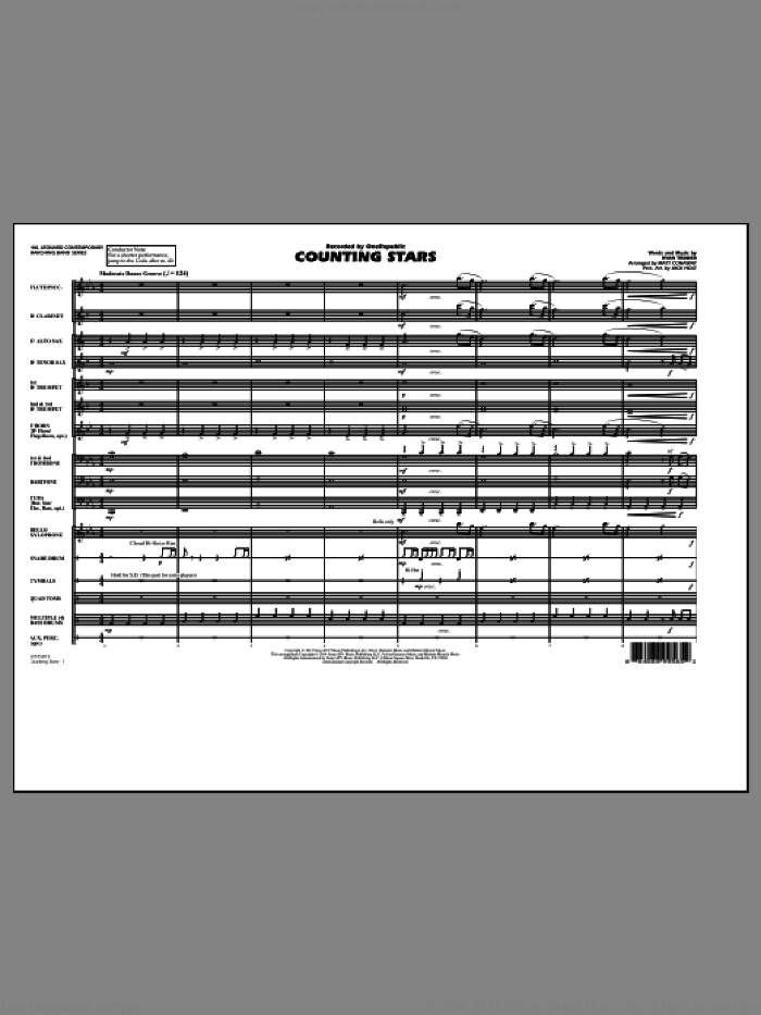 Counting Stars (COMPLETE) sheet music for marching band by Matt Conaway, OneRepublic and Ryan Tedder, intermediate skill level