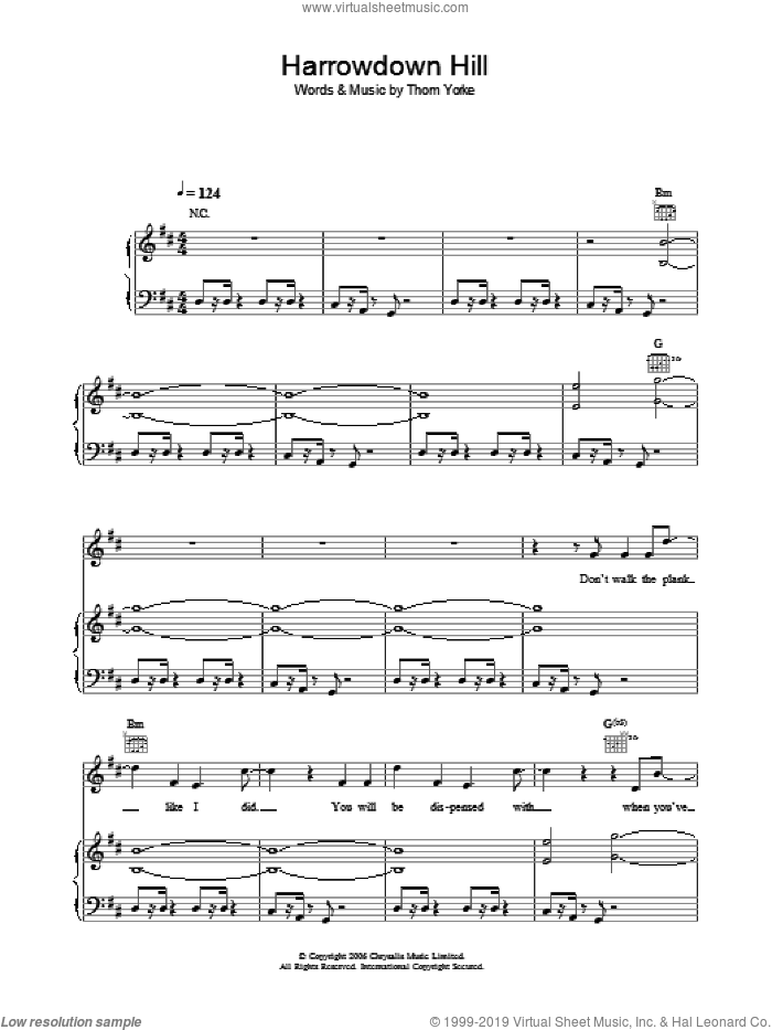 Harrowdown Hill sheet music for voice, piano or guitar by Thom Yorke, intermediate skill level