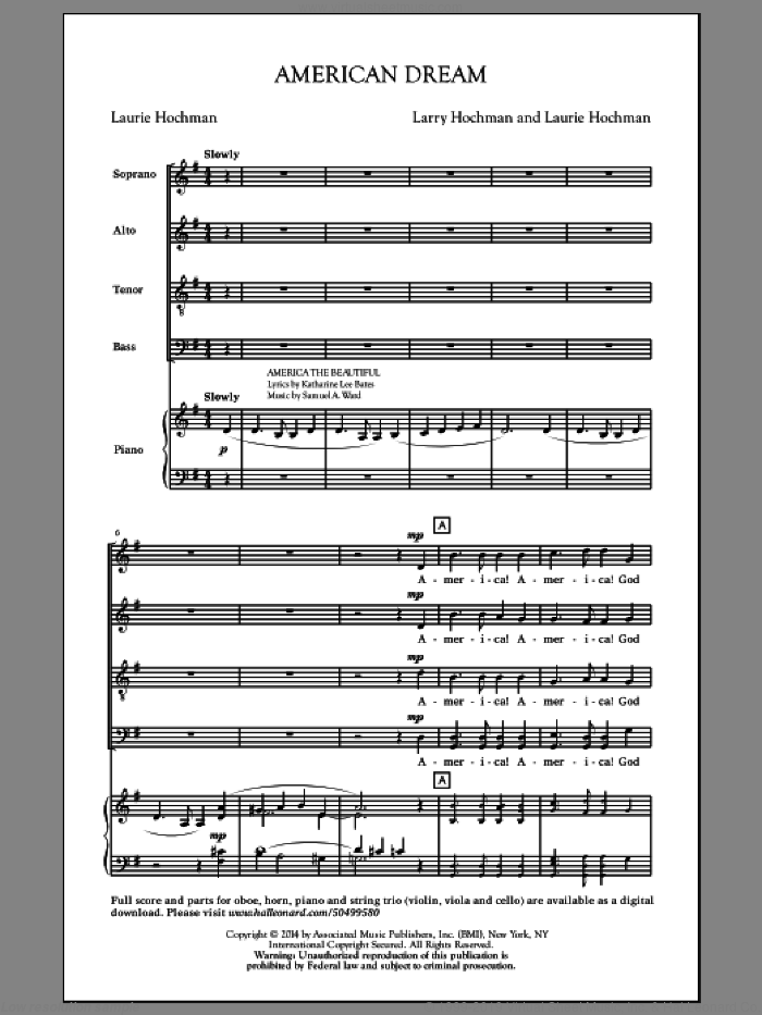 American Dream sheet music for choir (SATB: soprano, alto, tenor, bass) by Larry Hochman and Laurie Hochman, intermediate skill level