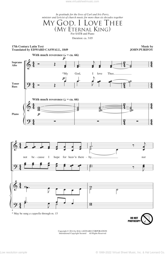 My God, I Love Thee (My Eternal King) sheet music for choir (SATB: soprano, alto, tenor, bass) by John Purifoy, intermediate skill level