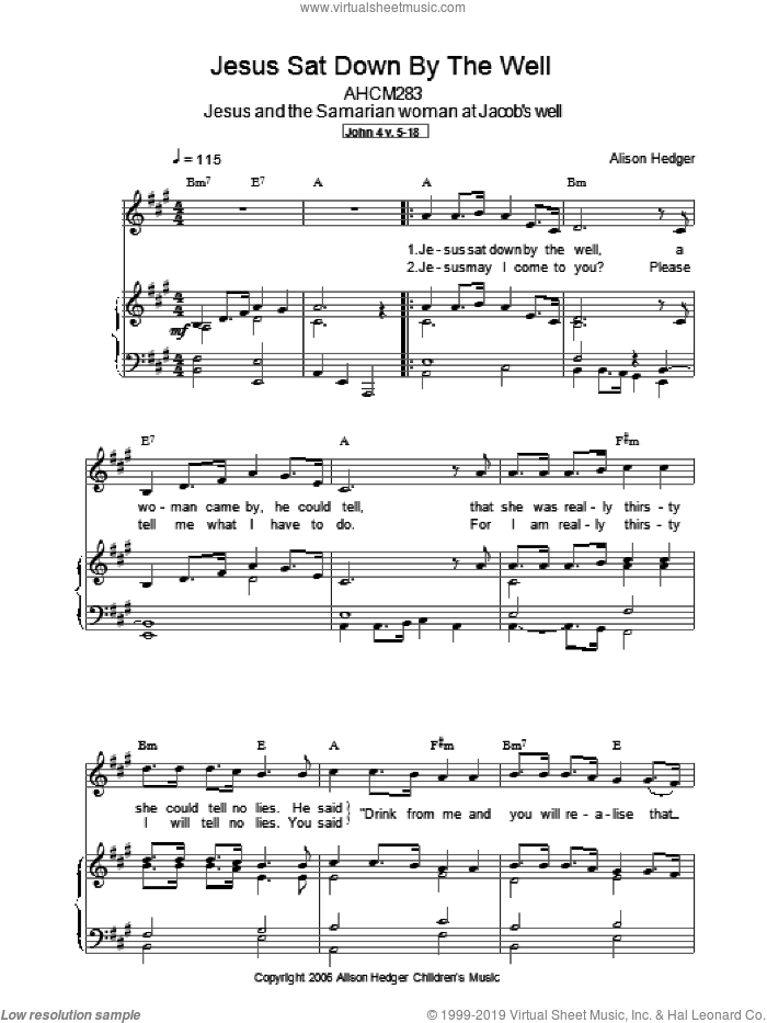 Jesus Sat Down By The Well sheet music for voice, piano or guitar by Alison Hedger, intermediate skill level