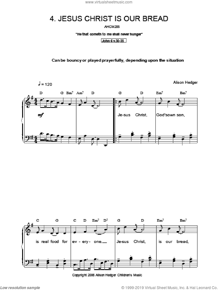 Jesus Christ Is Our Bread sheet music for voice, piano or guitar by Alison Hedger, intermediate skill level