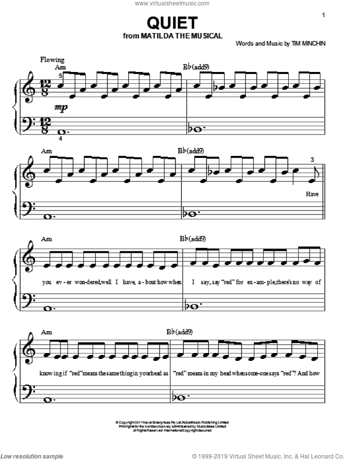 Quiet sheet music for piano solo (big note book) by Tim Minchin, easy piano (big note book)