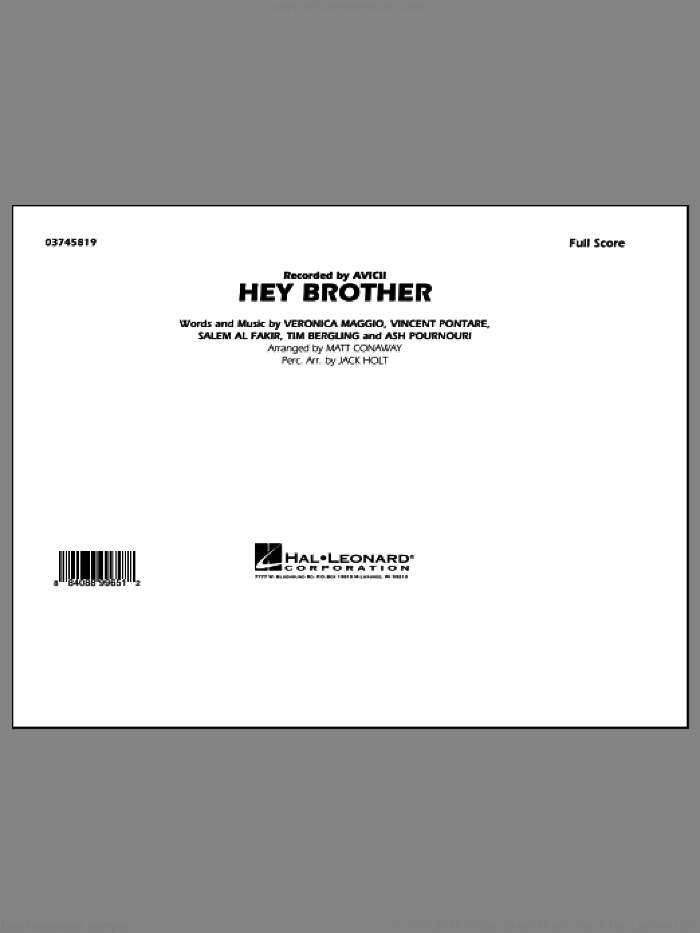 Hey Brother (COMPLETE) sheet music for marching band by Matt Conaway, Ash Pournouri, Avicii, Salem Al Fakir, Tim Bergling, Veronica Maggio and Vincent Pontare, intermediate skill level