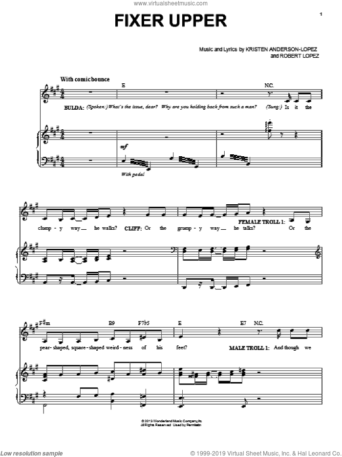 Fixer Upper (from Disney's Frozen) sheet music for voice and piano by Maia Wilson and Cast, Kristen Anderson-Lopez and Robert Lopez, intermediate skill level