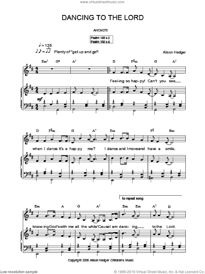 Dancing To The Lord sheet music for voice, piano or guitar by Alison Hedger, intermediate skill level