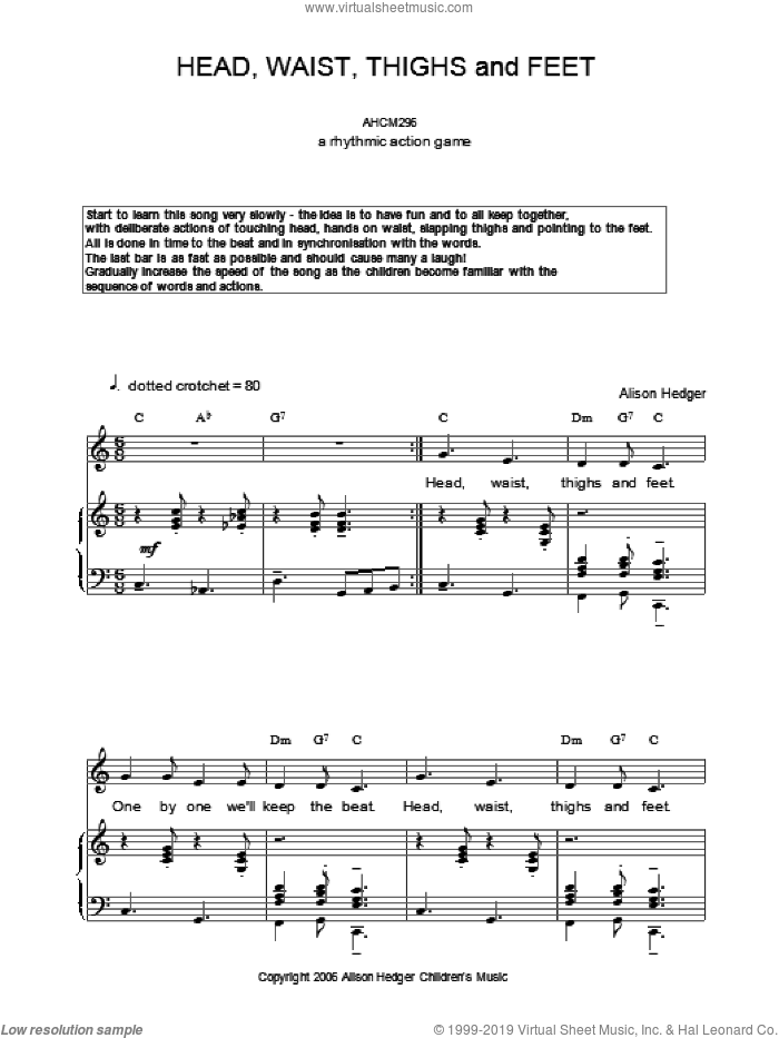Head, Waist, Thighs And Feet sheet music for voice, piano or guitar by Alison Hedger, intermediate skill level
