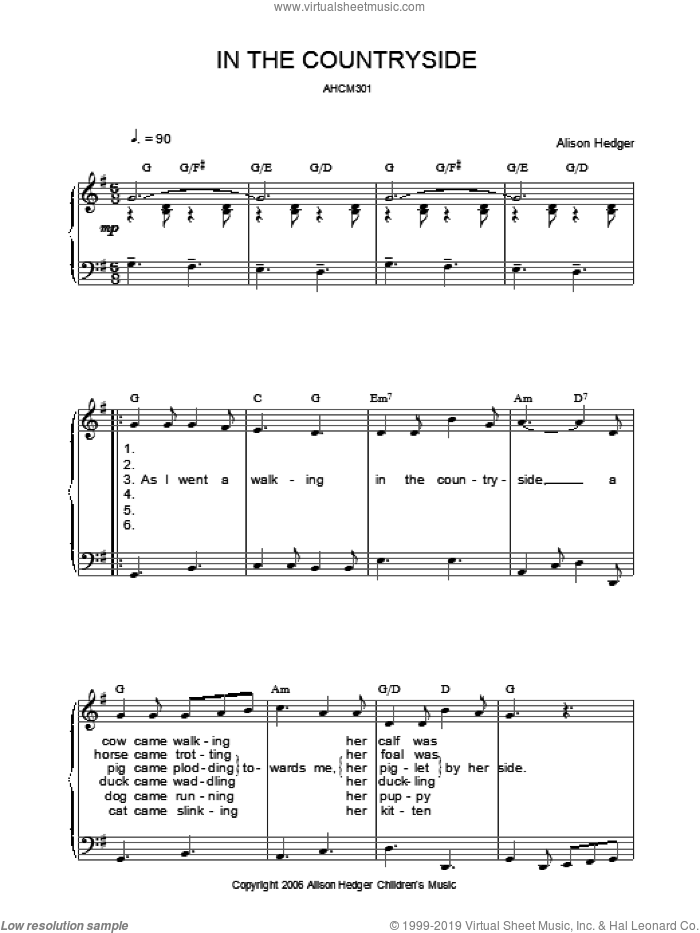In The Countryside sheet music for voice, piano or guitar by Alison Hedger, intermediate skill level