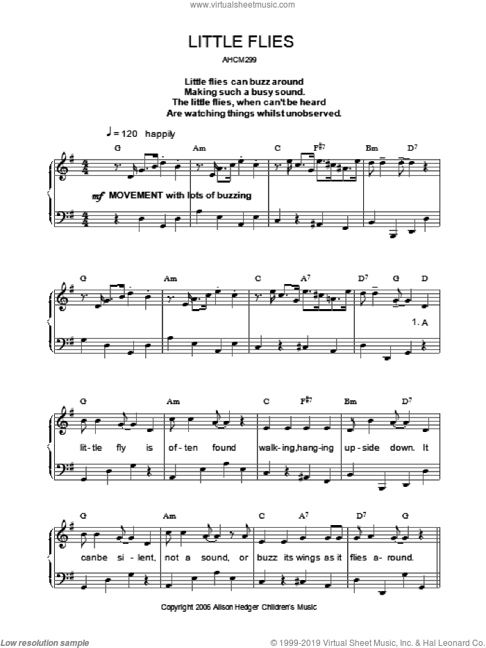 Little Flies sheet music for voice, piano or guitar by Alison Hedger, intermediate skill level
