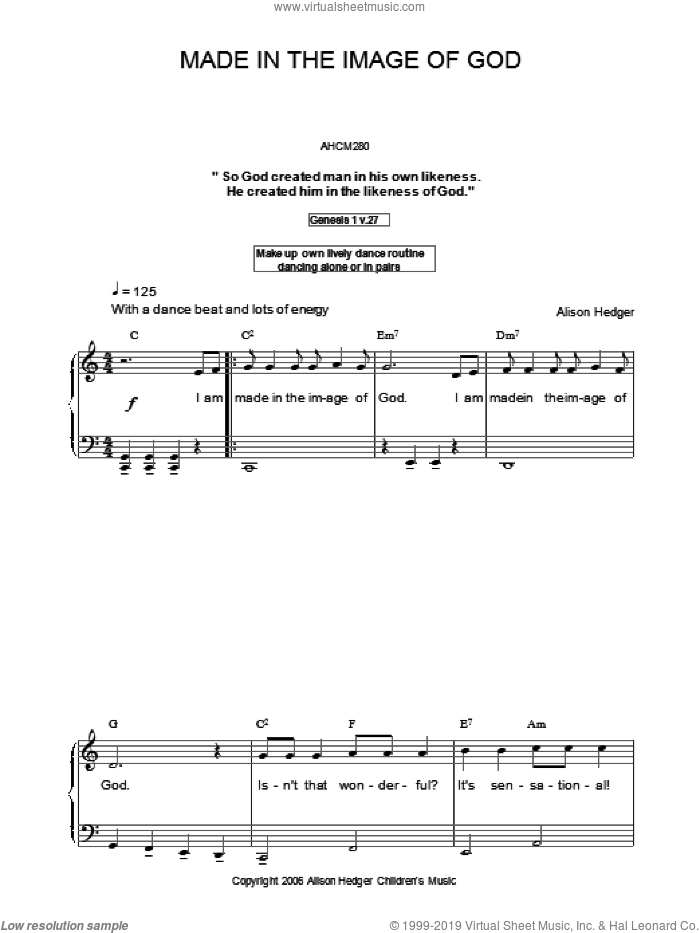 Made In The Image Of God sheet music for voice, piano or guitar by Alison Hedger, intermediate skill level