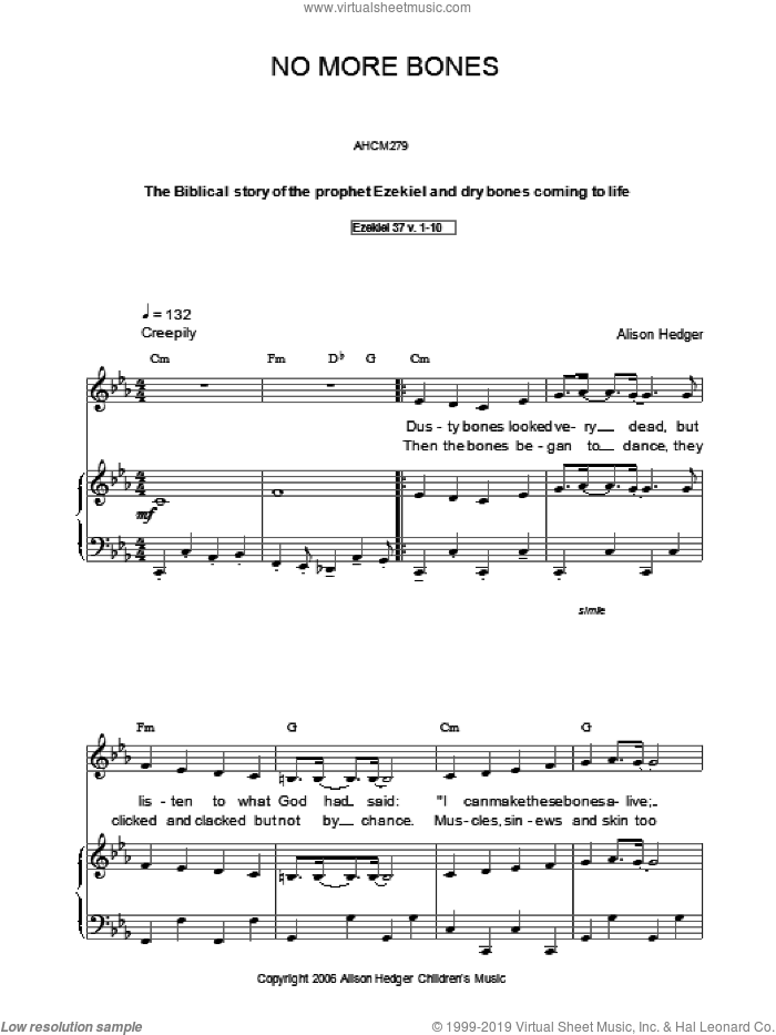 No More Bones sheet music for voice, piano or guitar by Alison Hedger, intermediate skill level