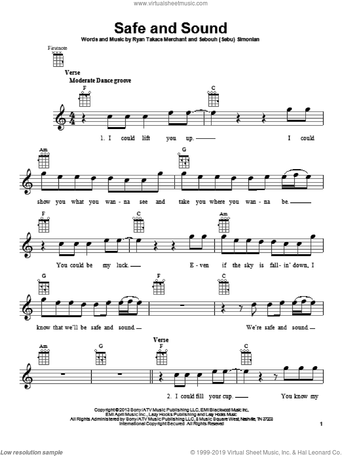 Safe And Sound sheet music for ukulele by Capital Cities, Ryan Merchant and Sebouh Simonian, intermediate skill level