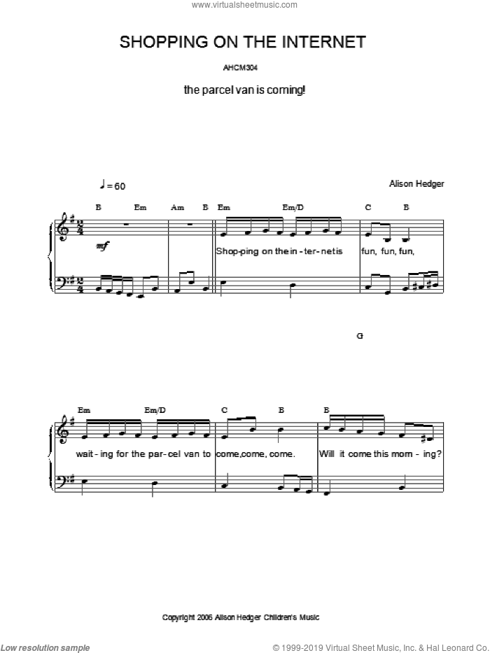 Shopping On The Internet sheet music for voice, piano or guitar by Alison Hedger, intermediate skill level