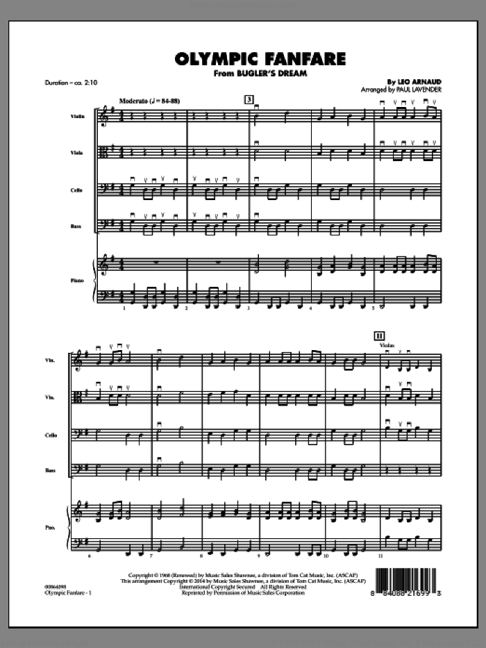 Olympic Fanfare (Bugler's Dream) (COMPLETE) sheet music for orchestra by Leo Arnaud and Paul Lavender, intermediate skill level