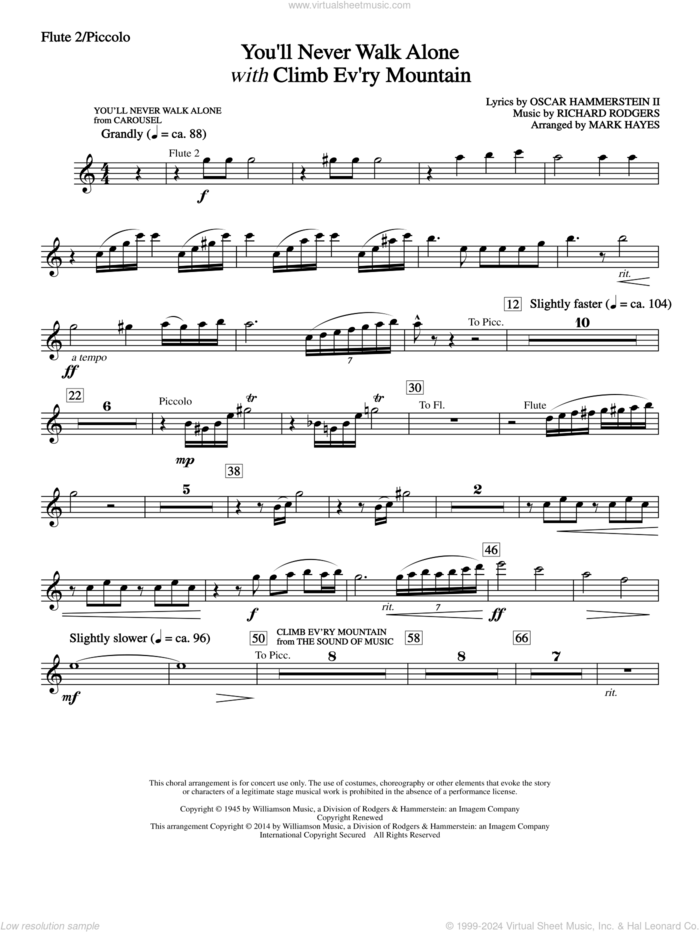 You'll Never Walk Alone (with 'Climb Ev'ry Mountain') (arr. Mark Hayes) sheet music for orchestra/band (flute 2, piccolo) by Richard Rodgers, Margery McKay, Patricia Neway, Tony Bennett, Mark Hayes and Oscar II Hammerstein, intermediate skill level