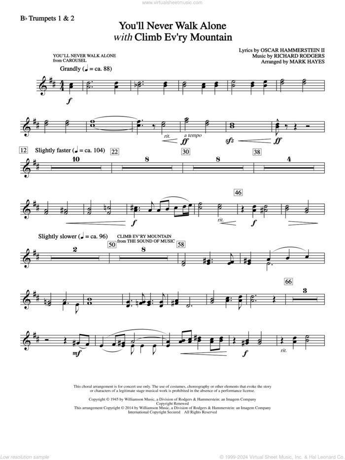 You'll Never Walk Alone (with Climb Every Mountain) sheet music for orchestra/band (Bb trumpet 1,2) by Richard Rodgers, Margery McKay, Patricia Neway, Tony Bennett, Mark Hayes and Oscar II Hammerstein, intermediate skill level