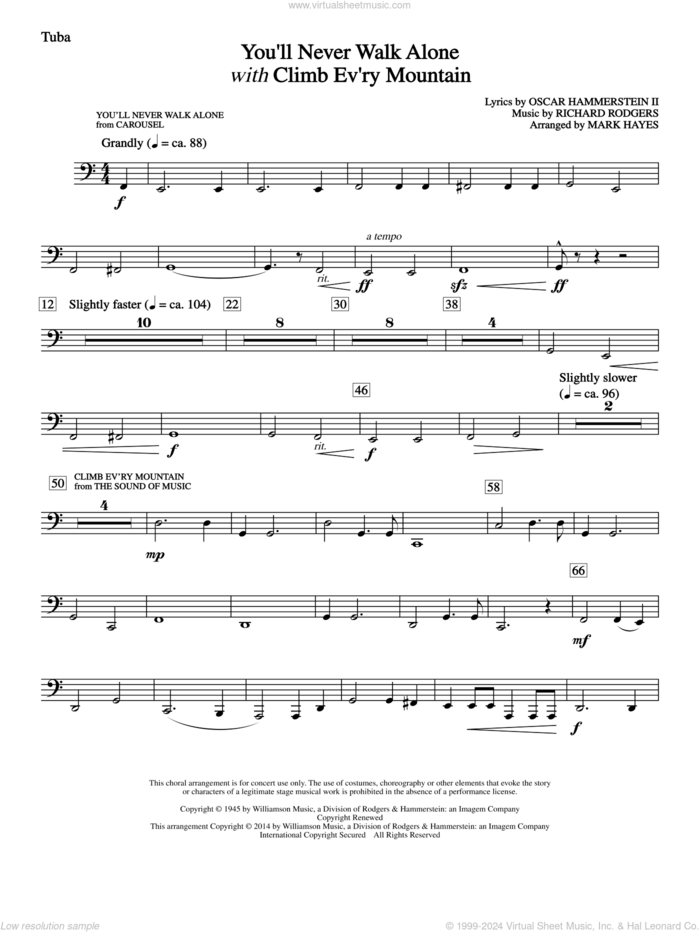 You'll Never Walk Alone (with Climb Every Mountain) sheet music for orchestra/band (tuba) by Richard Rodgers, Margery McKay, Patricia Neway, Tony Bennett, Mark Hayes and Oscar II Hammerstein, intermediate skill level