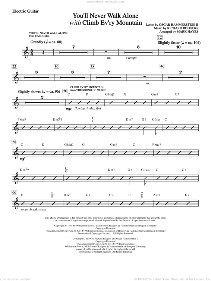 You'll Never Walk Alone (with Climb Every Mountain) sheet music for orchestra/band (electric guitar) by Richard Rodgers, Margery McKay, Patricia Neway, Tony Bennett, Mark Hayes and Oscar II Hammerstein, intermediate skill level