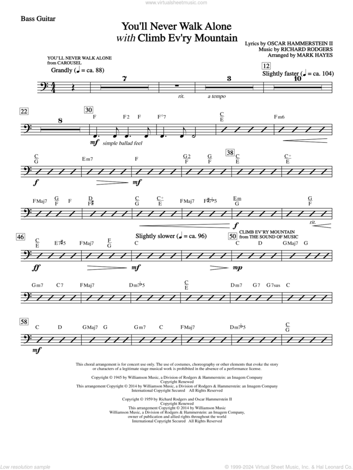 You'll Never Walk Alone (with Climb Every Mountain) sheet music for orchestra/band (bass) by Richard Rodgers, Margery McKay, Patricia Neway, Tony Bennett, Mark Hayes and Oscar II Hammerstein, intermediate skill level