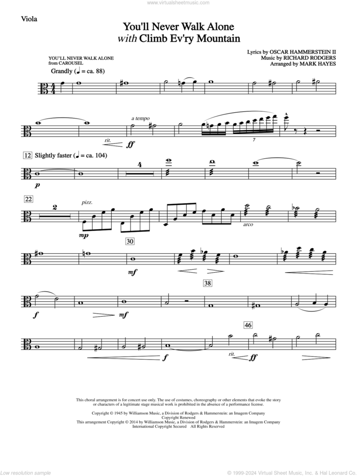 You'll Never Walk Alone (with Climb Every Mountain) sheet music for orchestra/band (viola) by Richard Rodgers, Margery McKay, Patricia Neway, Tony Bennett, Mark Hayes and Oscar II Hammerstein, intermediate skill level