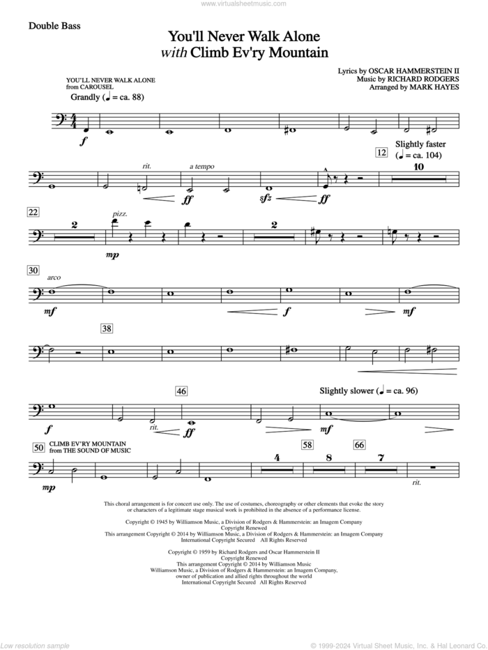 You'll Never Walk Alone (with Climb Every Mountain) sheet music for orchestra/band (double bass) by Richard Rodgers, Margery McKay, Patricia Neway, Tony Bennett, Mark Hayes and Oscar II Hammerstein, intermediate skill level