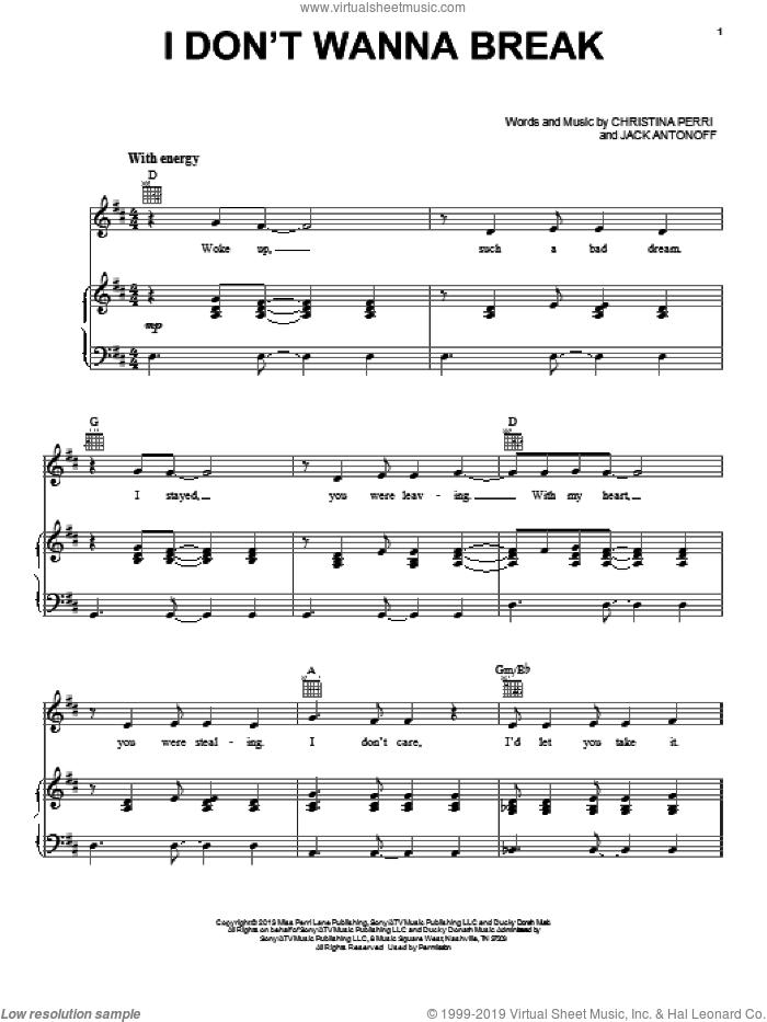 I Don't Wanna Break sheet music for voice, piano or guitar by Christina Perri and Jack Antonoff, intermediate skill level