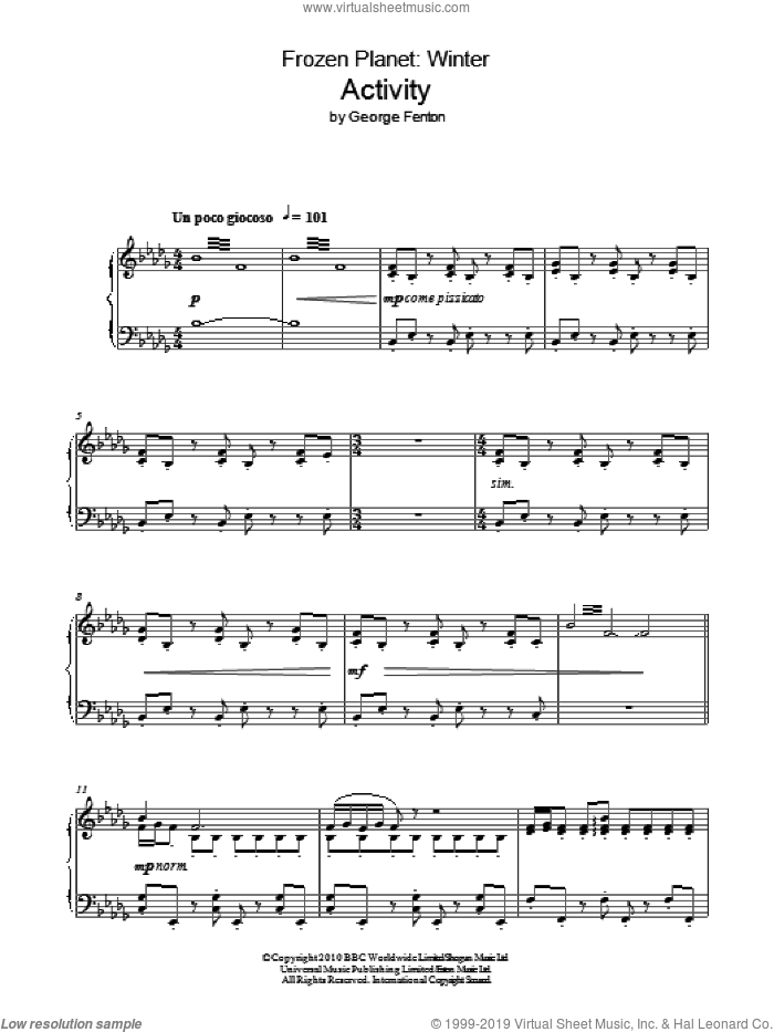 Frozen Planet, Activity sheet music for piano solo by George Fenton, intermediate skill level