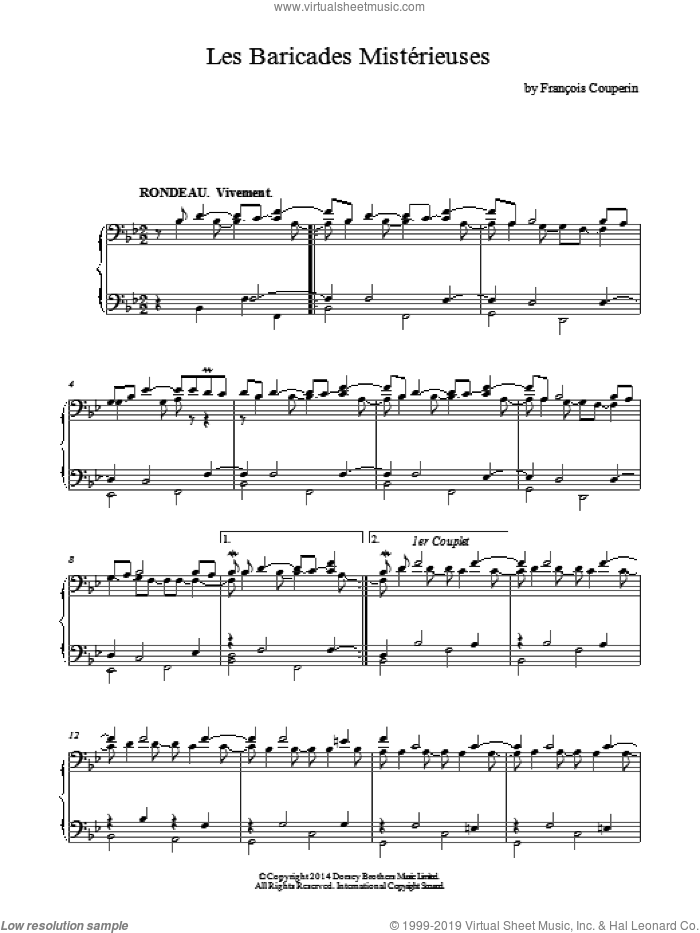 Les Baricades Misterieuses, (intermediate) sheet music for piano solo by Francois Couperin, classical score, intermediate skill level