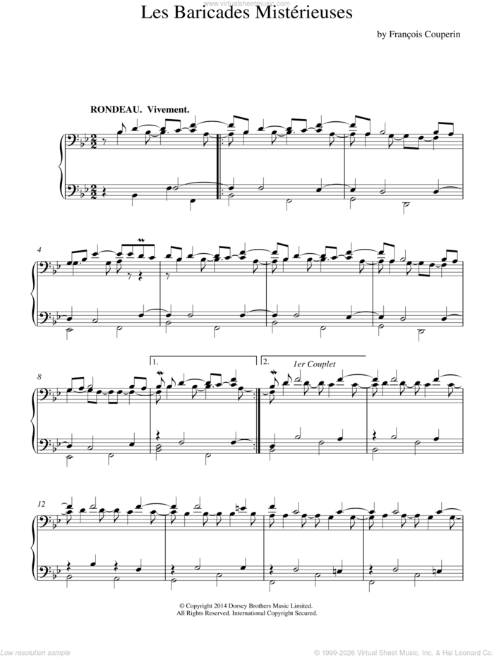 Les Baricades Misterieuses sheet music for piano solo by Francois Couperin, classical score, intermediate skill level