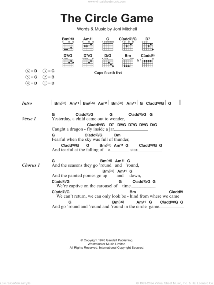 The Circle Game sheet music for guitar (chords) (PDF)