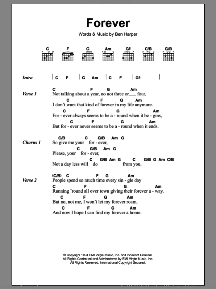 Forever sheet music for guitar (chords) by Ben Harper, intermediate skill level
