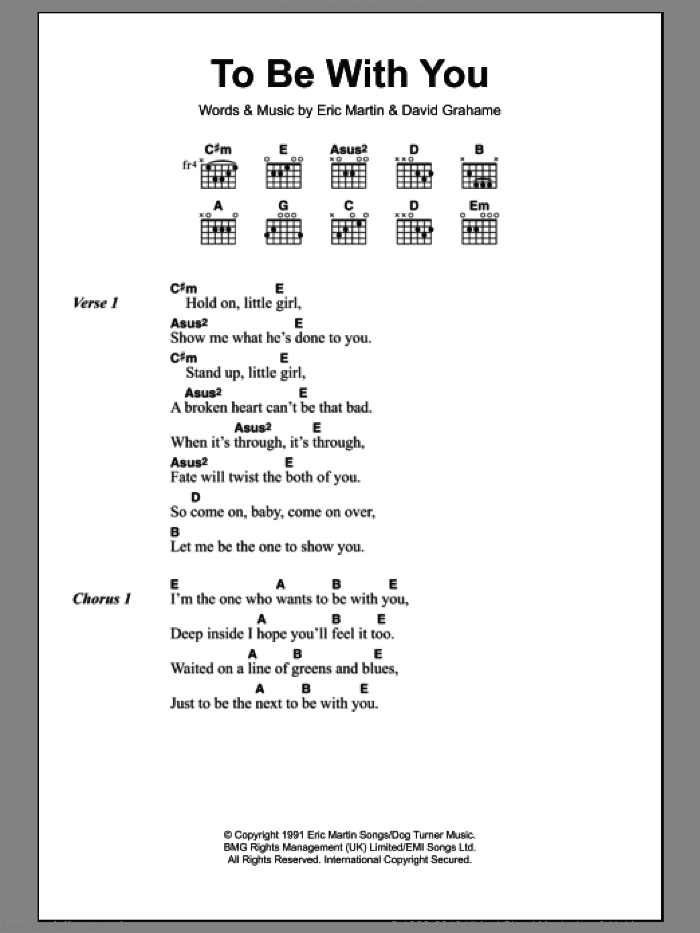 To Be With You sheet music for guitar (chords) by Mr. Big, Westlife, David Grahame and Eric Martin, intermediate skill level