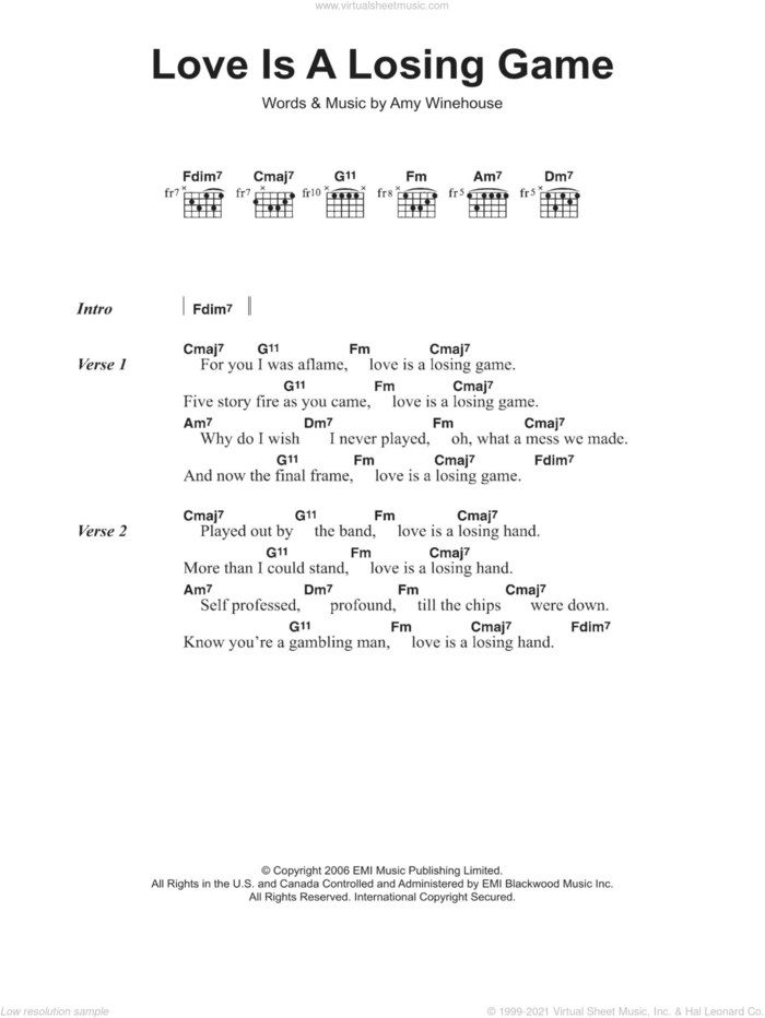Love Is A Losing Game sheet music for guitar (chords) by Amy Winehouse, intermediate skill level