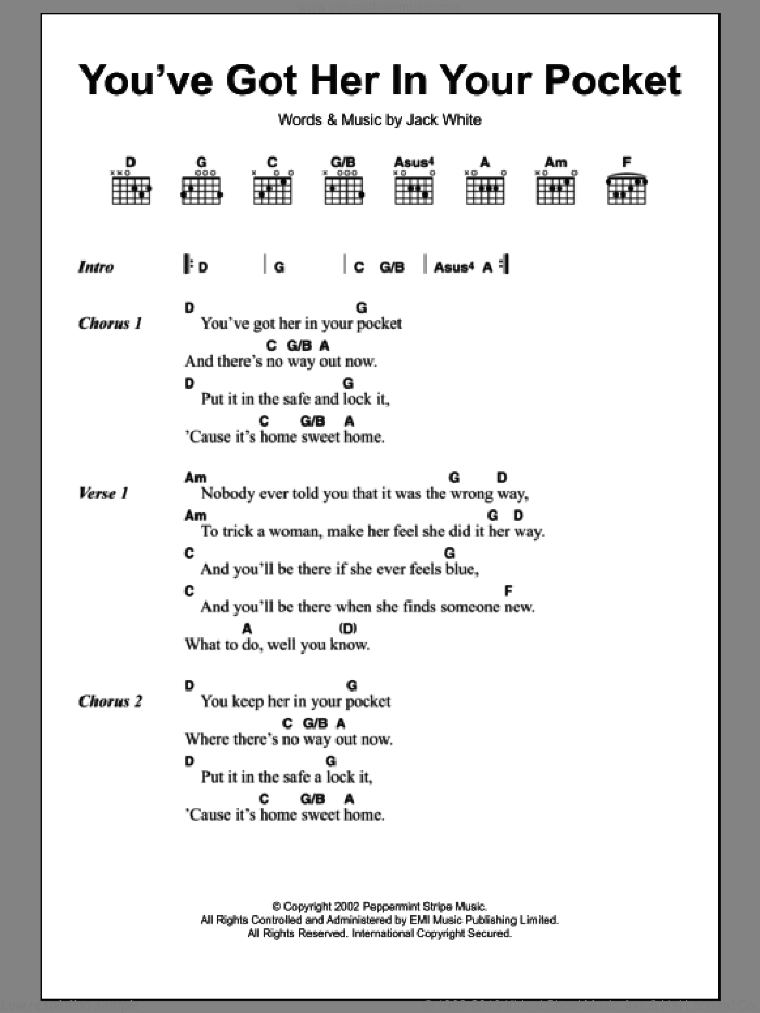 You've Got Her In Your Pocket sheet music for guitar (chords) by The White Stripes and Jack White, intermediate skill level