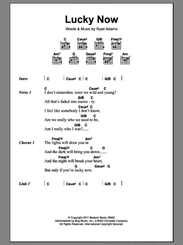 Lucky Now sheet music for guitar (chords) by Ryan Adams, intermediate skill level