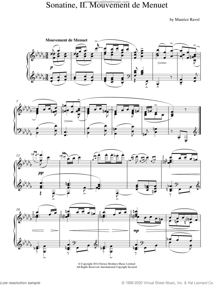 Sonatine, 2nd Movement sheet music for piano solo by Maurice Ravel, classical score, intermediate skill level