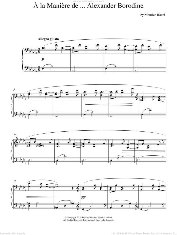 A La Maniere De Alexander Borodine sheet music for piano solo by Maurice Ravel, classical score, intermediate skill level